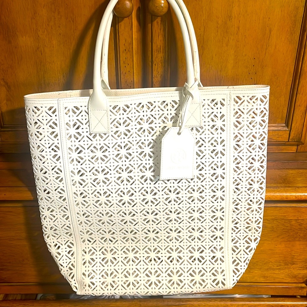 Tory Burch Laser Cut Beach Bag/Tote in white PVC
